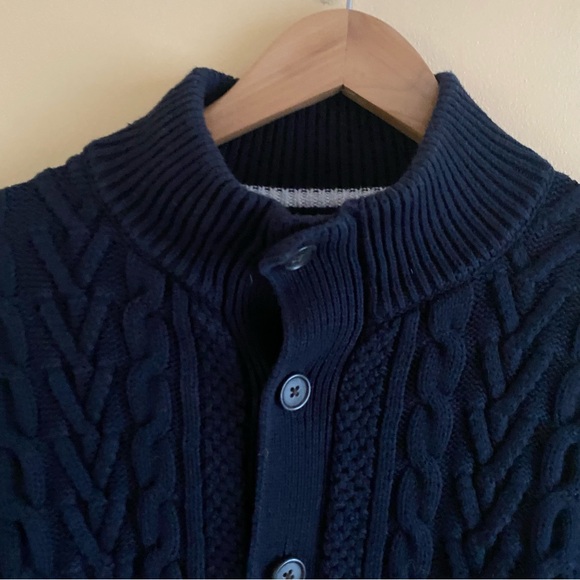 Banana Republic Cardigan Cable Knit Men Medium Navy Blue Cotton Pockets Preppy - Picture 4 of 12